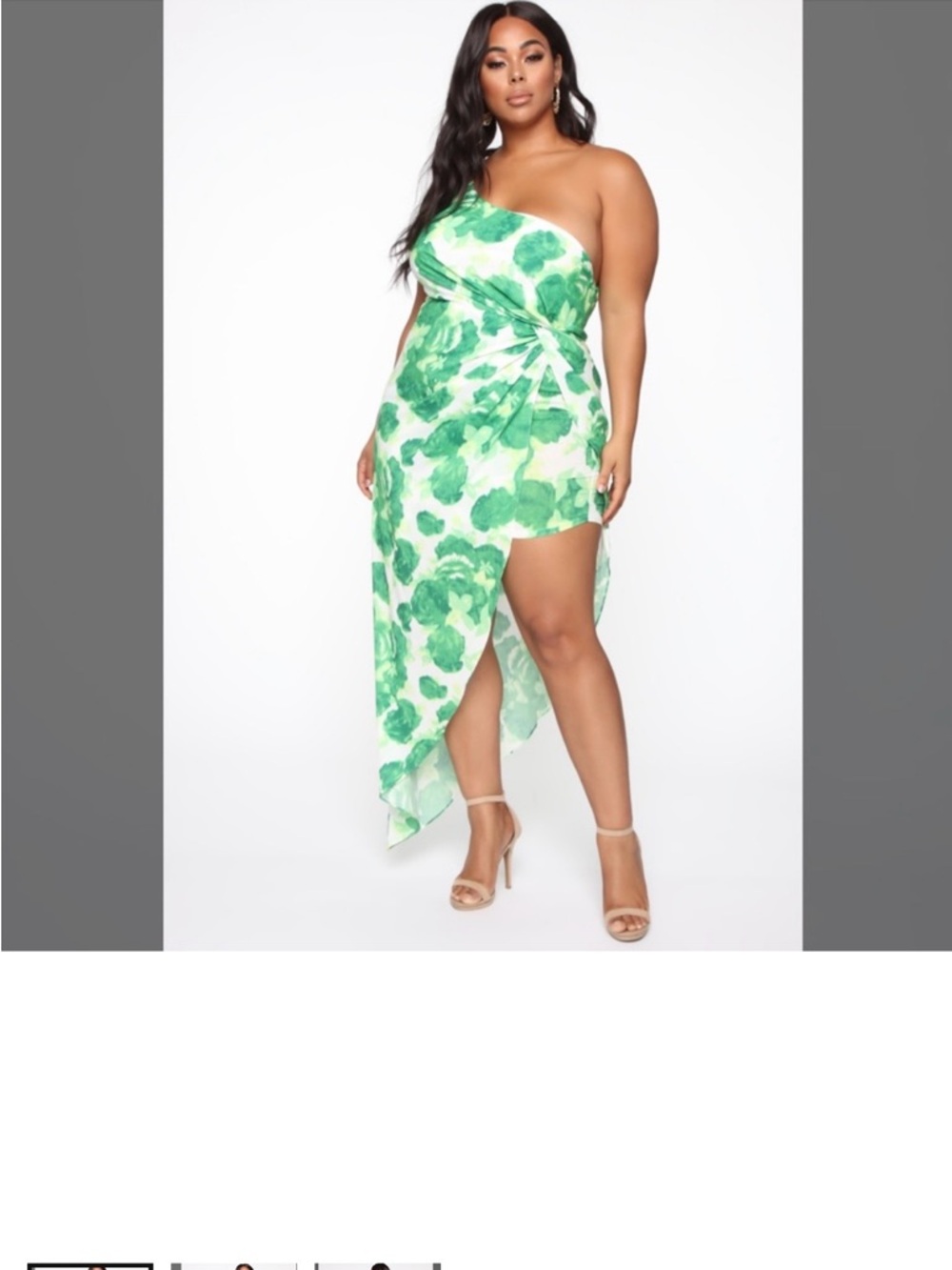 Fashion Nova Green Floral One-Shoulder Asymmetric Midi Dress